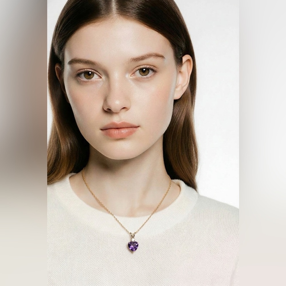 💜 10k GOLD SOLID 💜 AMETHYST HEART NECKLACE